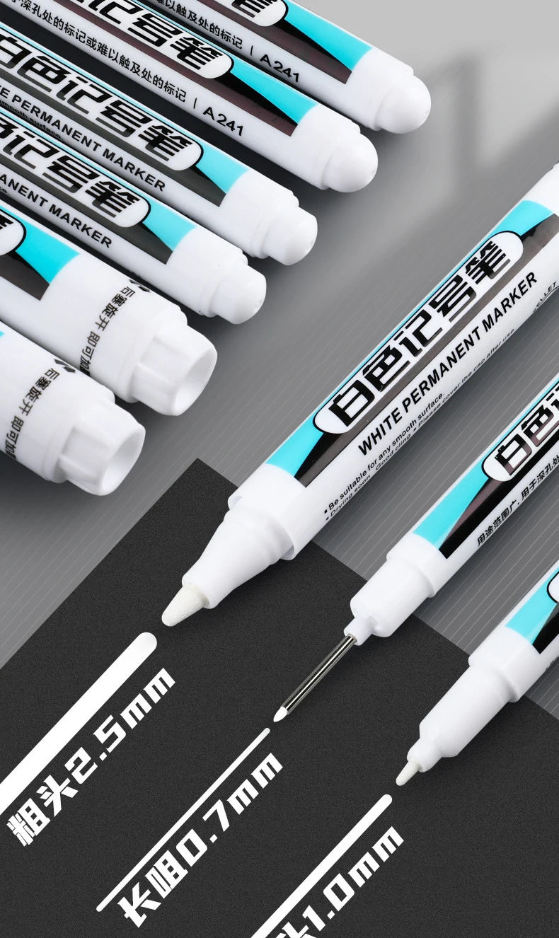 White Marker Oily Fine Tip Courier Waterproof Non-Fading, Card Tire Glass Highlighter.