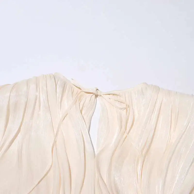 TWOTWINSTYLE Solid Blouse Mini Dresses For Women V Neck Long Sleeve Spliced Lace Up.