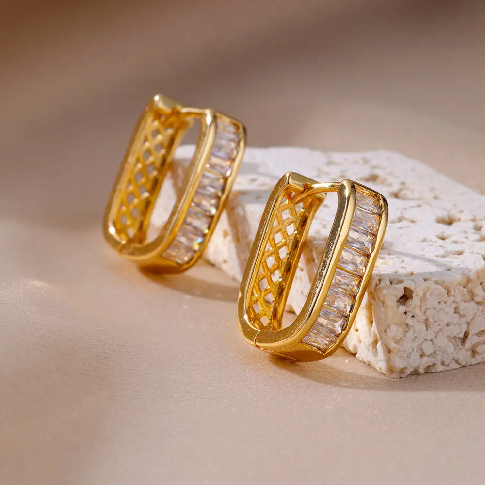 Shiny Zircon Circle Square Hoop Earrings for Women