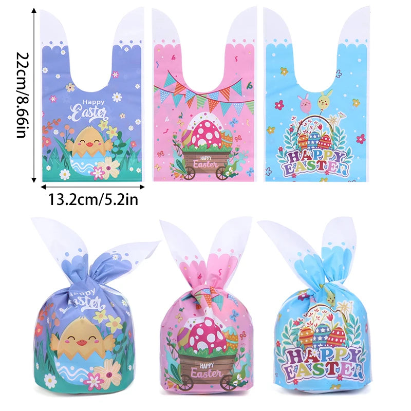 25/50pcs Easter Rabbit Ear Candy Cookies Bag Cute Bunny Eggs Gift Packaging Bag Kids Easter Birthday Party Favors Decor Supplies