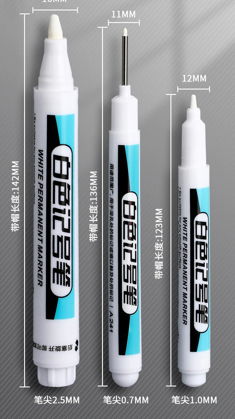 White Marker Oily Fine Tip Courier Waterproof Non-Fading, Card Tire Glass Highlighter.