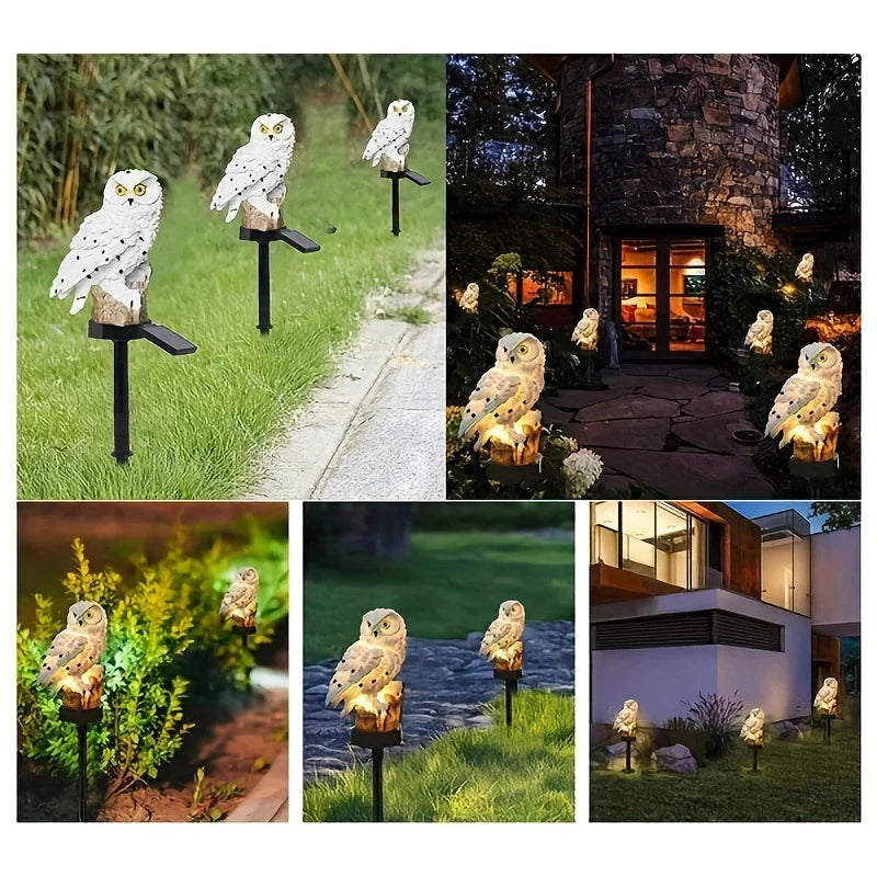 1 Pc Solar Sculpture Resin Owl Ground Plug Light.