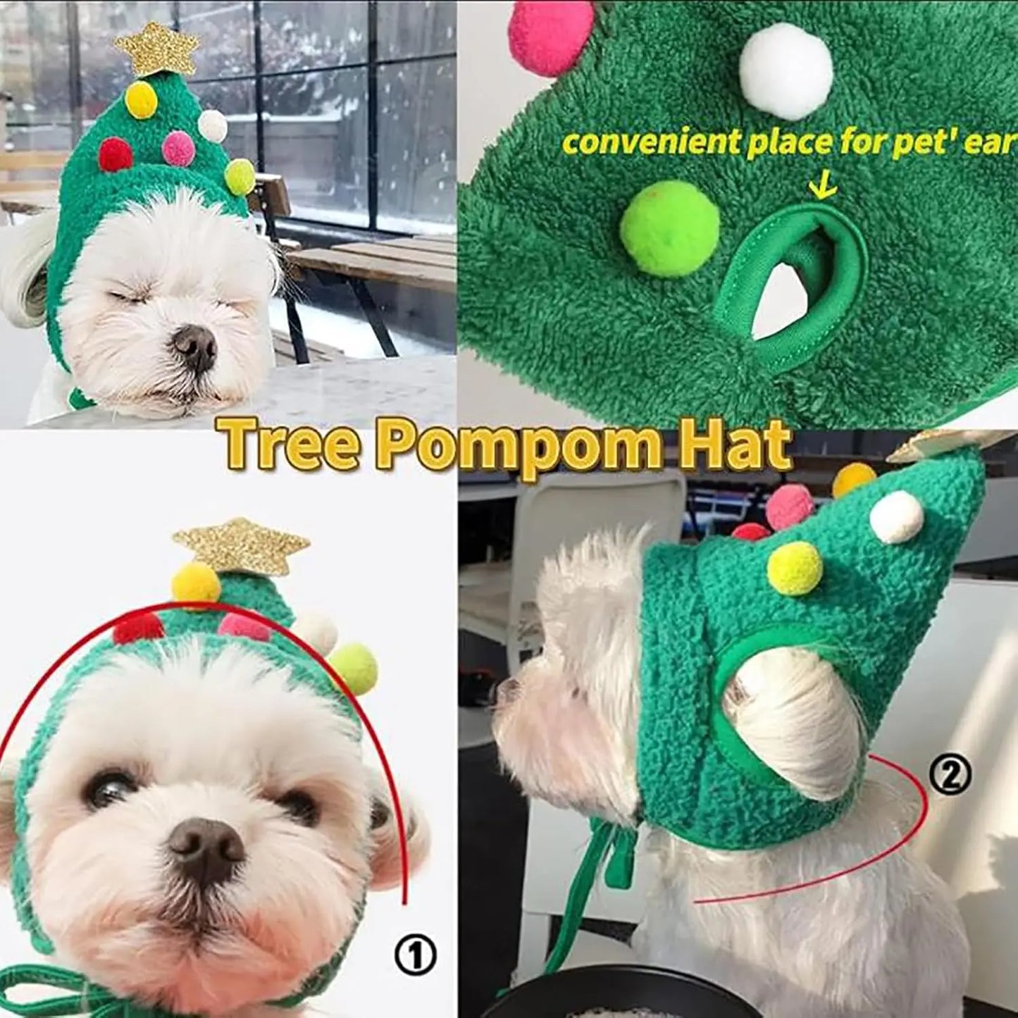 Christmas Tree Pom-Pom Hat, Dog Santa Hat.