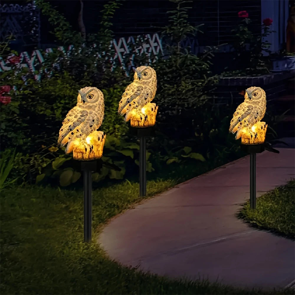 1 Pc Solar Sculpture Resin Owl Ground Plug Light.