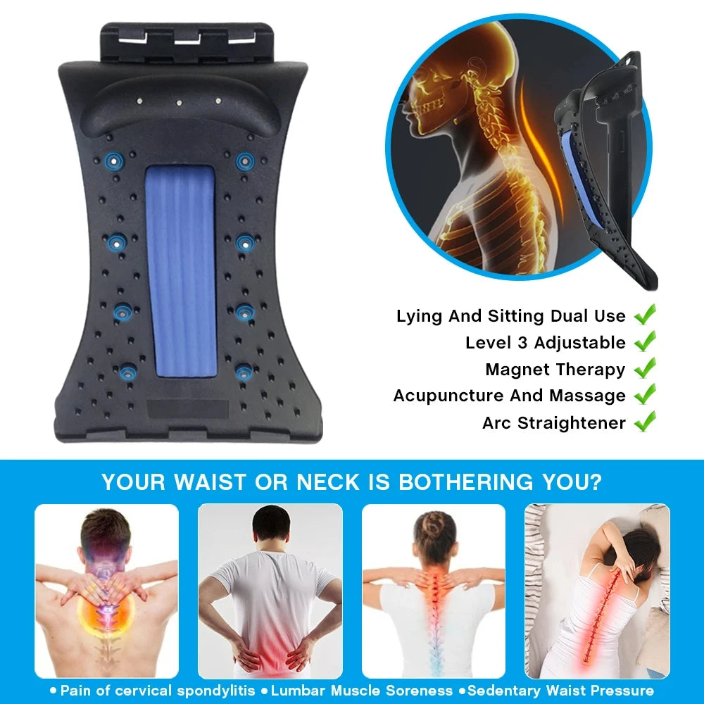 Back Stretcher Multi-Level Adjustable Back Cracker Board Lower Upper Lumbar Spine Support Pillow Waist Stretching Massage Device