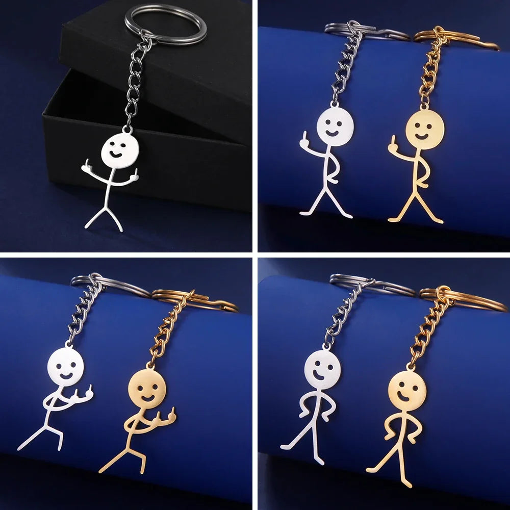Teamer Funny Middle Finger Stickman Keychain