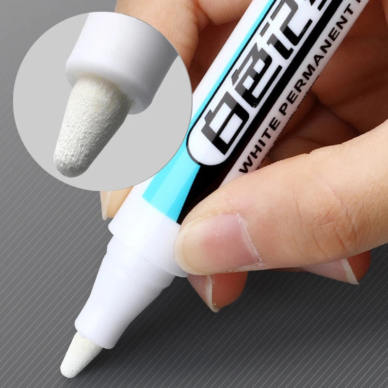 White Marker Oily Fine Tip Courier Waterproof Non-Fading, Card Tire Glass Highlighter.