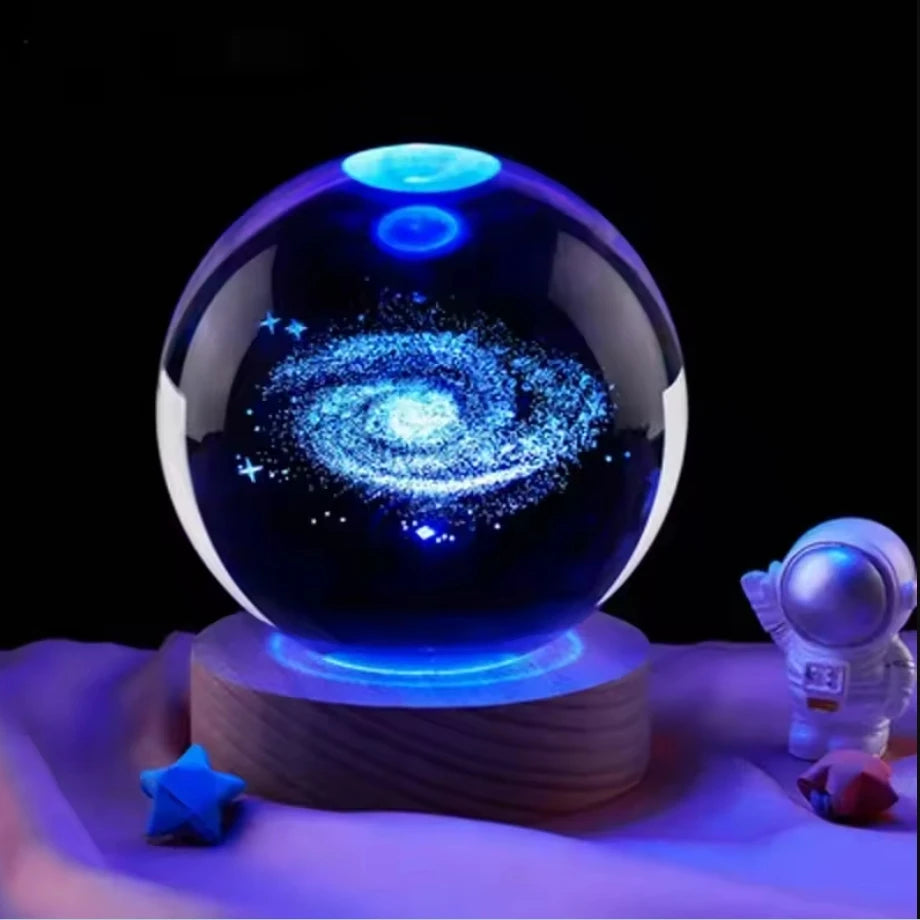 LED Night Light Galaxy Crystal Ball Table Lamp 3D Planet Moon Glowing Planetary.