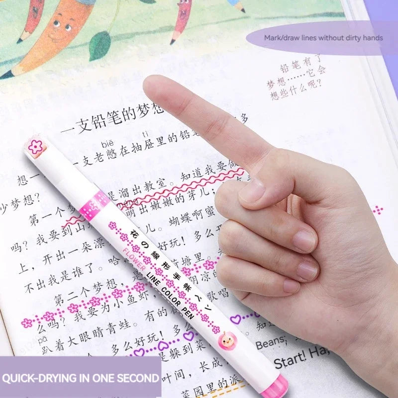 Flower Line Shape Highlighter Pen Roller Tip Curve Liner Marker.