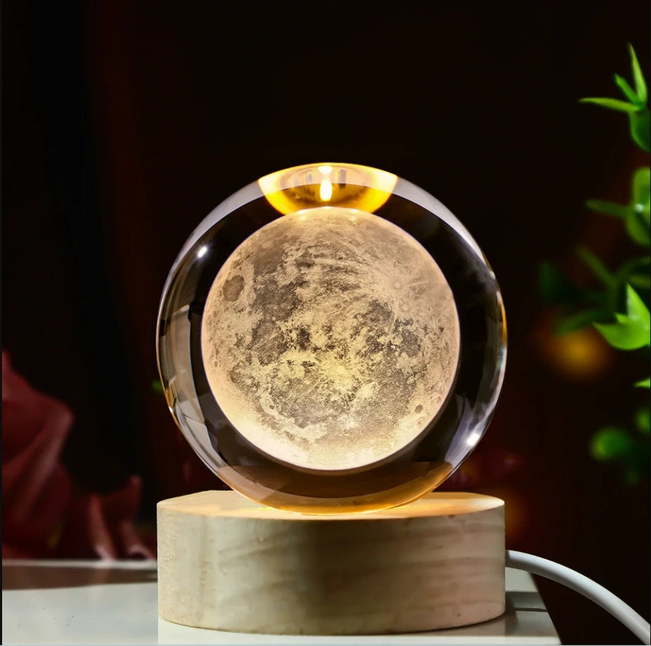 LED Night Light Galaxy Crystal Ball Table Lamp 3D Planet Moon Glowing Planetary.