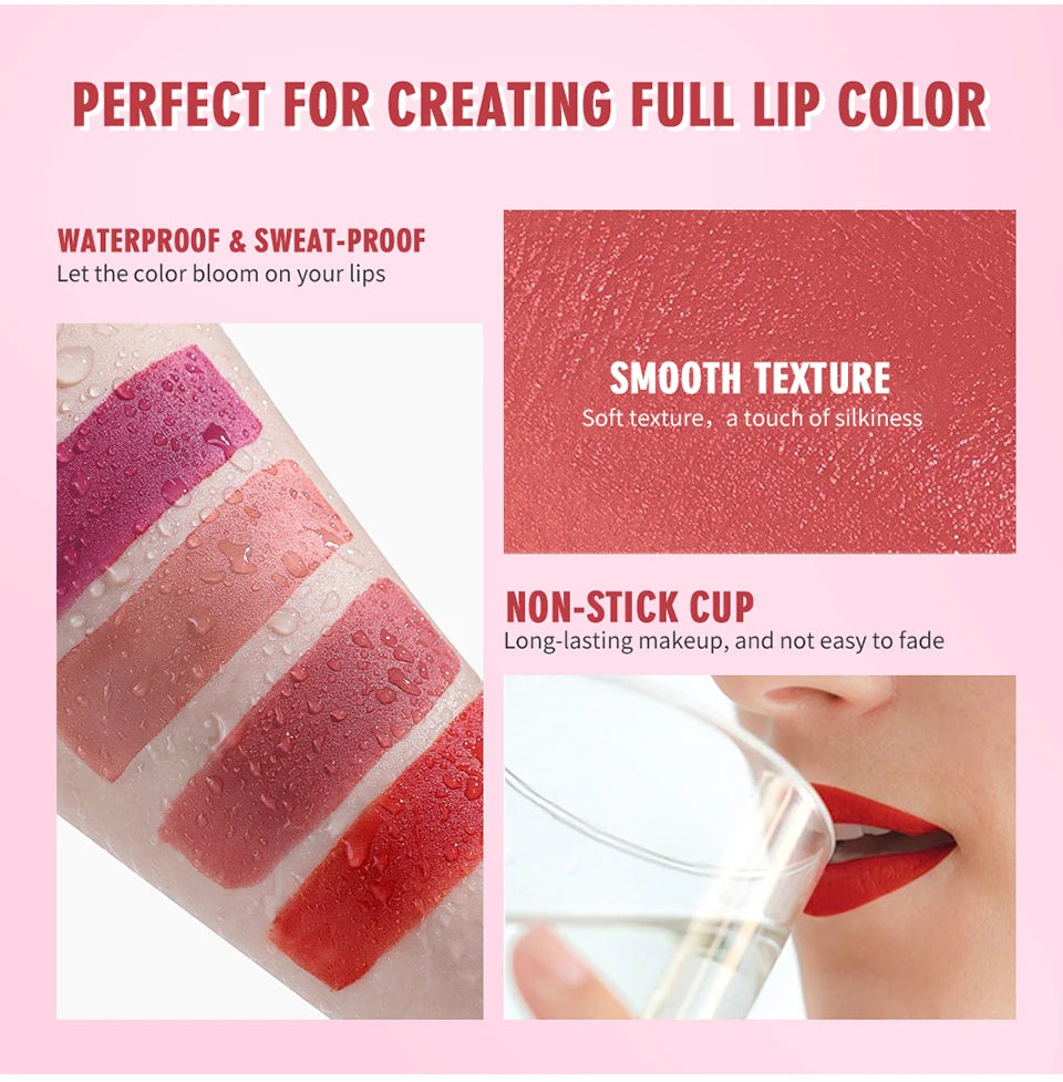 4 pcs/set Cigarette Lipstick Set Long Lasting Lip Glaze Matte Lip Gloss Waterproof.