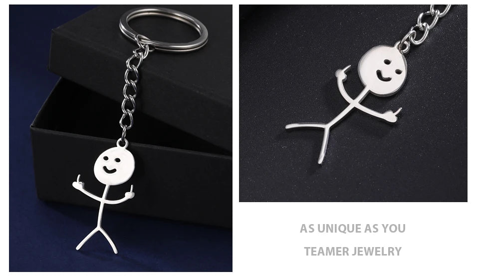 Teamer Funny Middle Finger Stickman Keychain