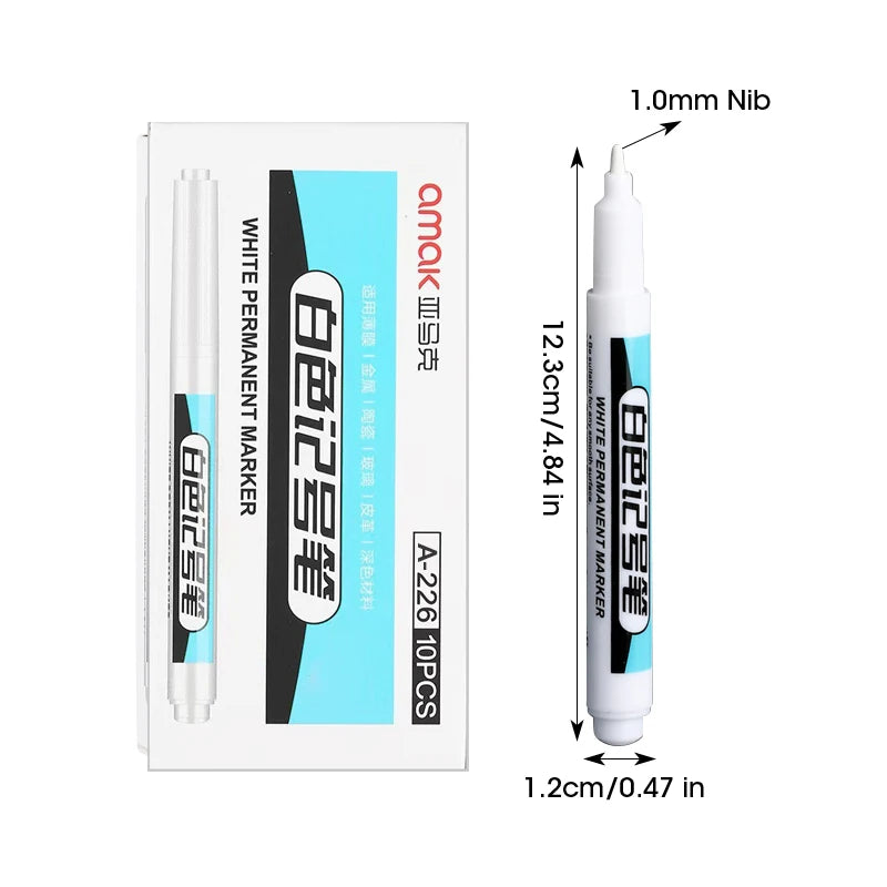 White Marker Oily Fine Tip Courier Waterproof Non-Fading, Card Tire Glass Highlighter.