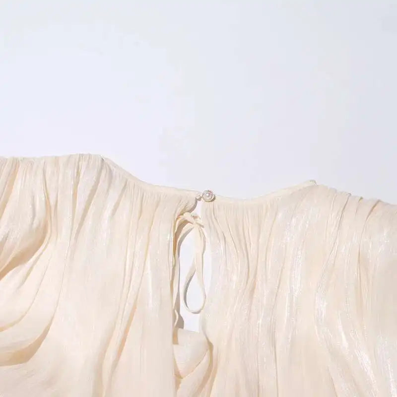 TWOTWINSTYLE Solid Blouse Mini Dresses For Women V Neck Long Sleeve Spliced Lace Up.