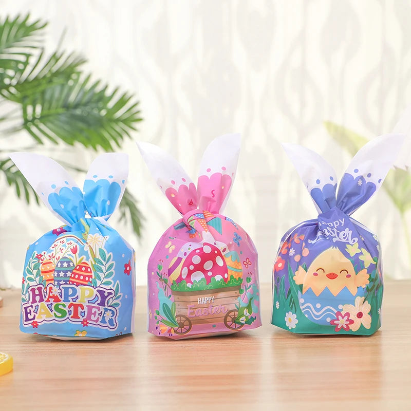 25/50pcs Easter Rabbit Ear Candy Cookies Bag Cute Bunny Eggs Gift Packaging Bag Kids Easter Birthday Party Favors Decor Supplies