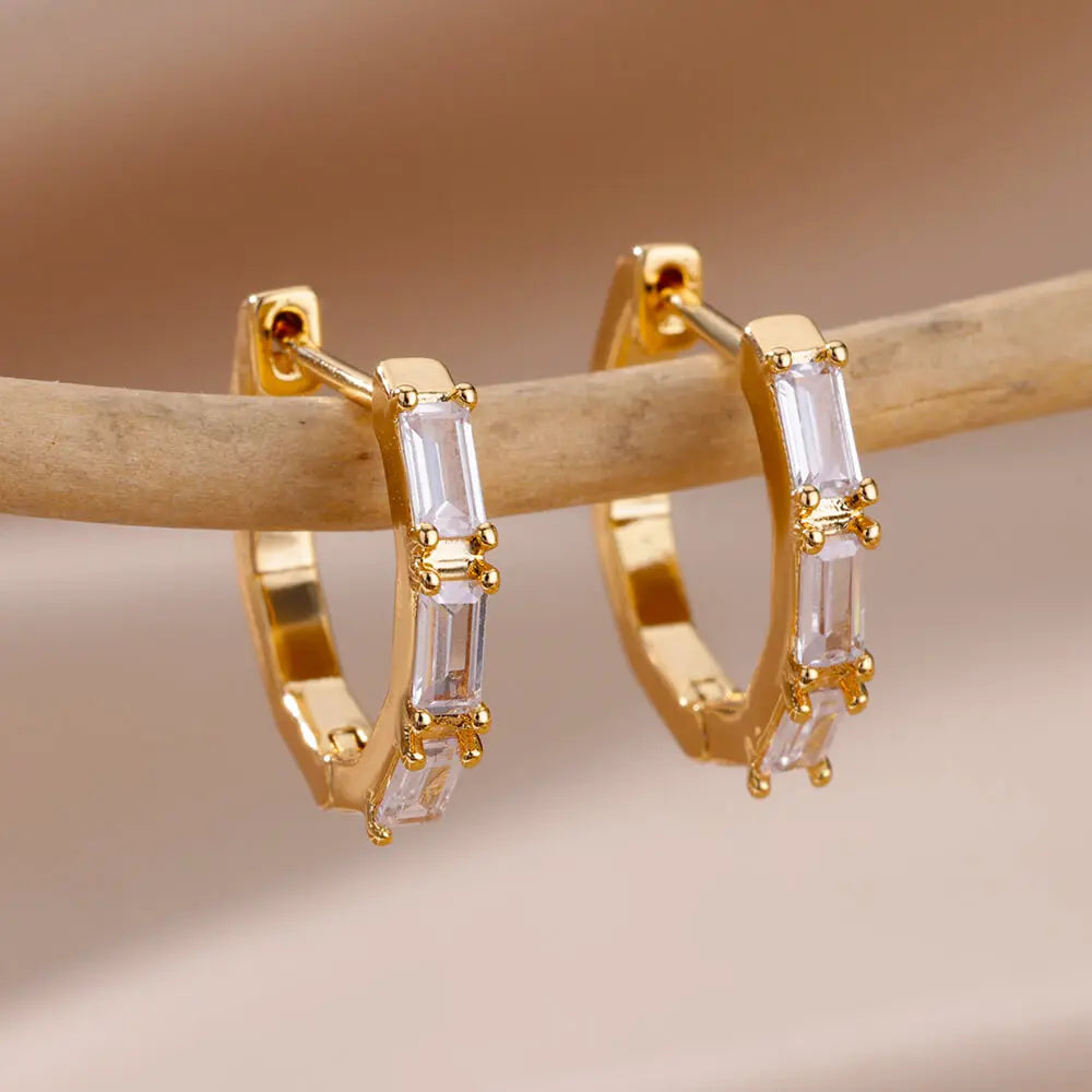 Shiny Zircon Circle Square Hoop Earrings for Women