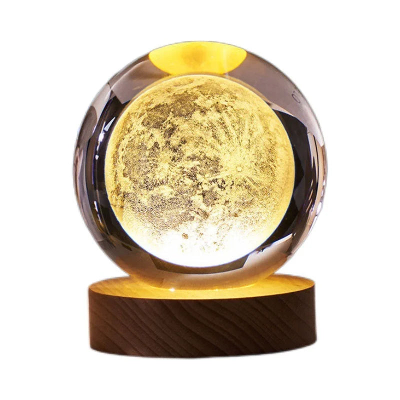 LED Night Light Galaxy Crystal Ball Table Lamp 3D Planet Moon Glowing Planetary.