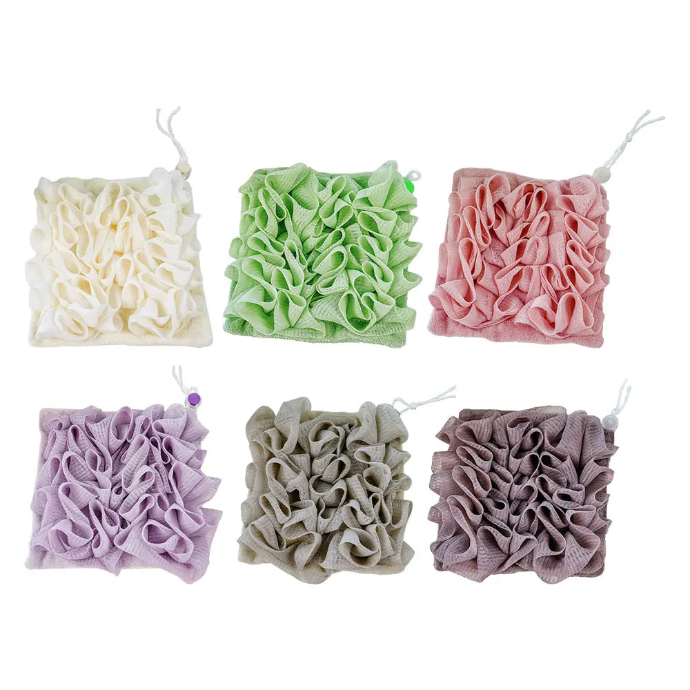 2-In-1 Bath Ball Towel Loofah With Drawstring Closure For Soap Soft Exfoliating Mesh Shower Sponge Skin Care Bathing Tool