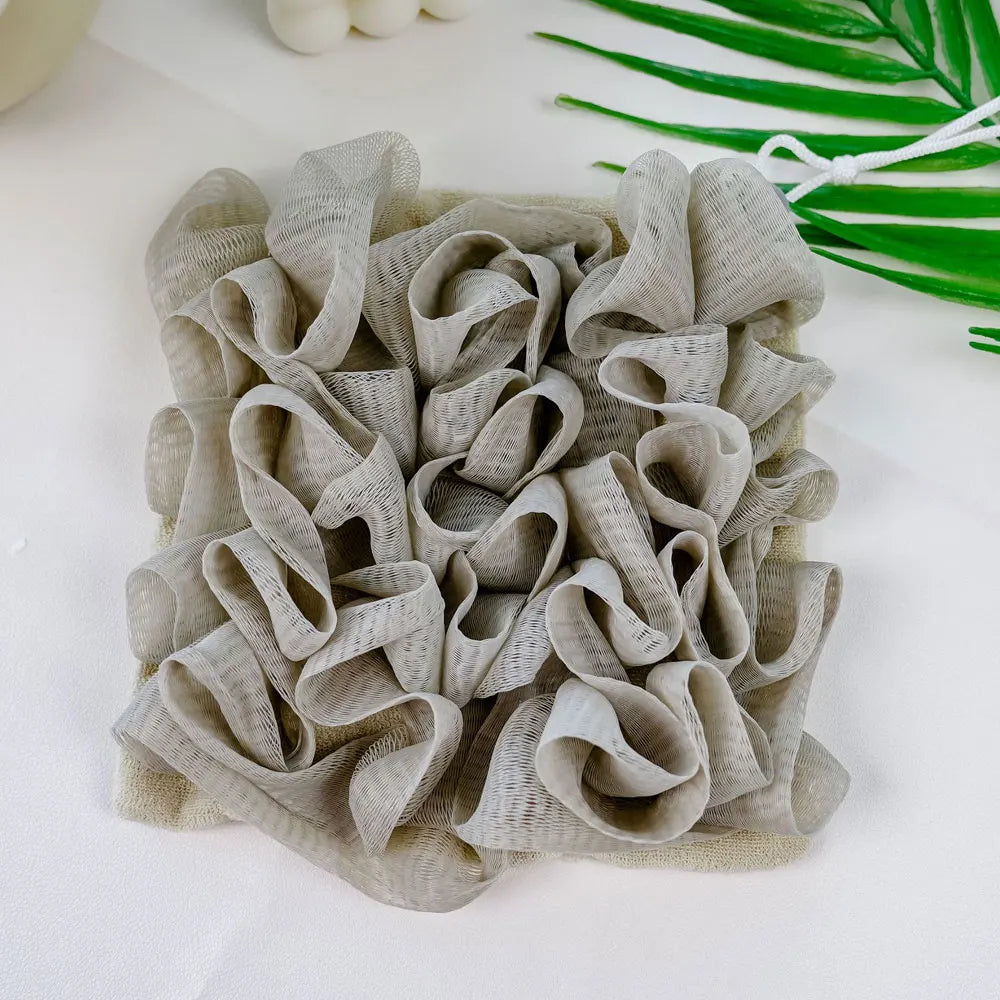 2-In-1 Bath Ball Towel Loofah With Drawstring Closure For Soap Soft Exfoliating Mesh Shower Sponge Skin Care Bathing Tool