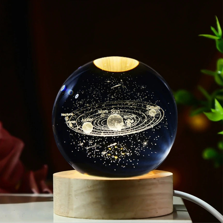 LED Night Light Galaxy Crystal Ball Table Lamp 3D Planet Moon Glowing Planetary.