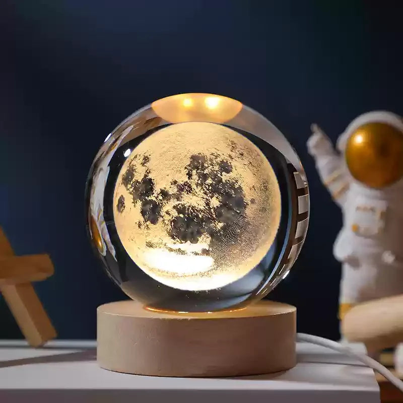 LED Night Light Galaxy Crystal Ball Table Lamp 3D Planet Moon Glowing Planetary.
