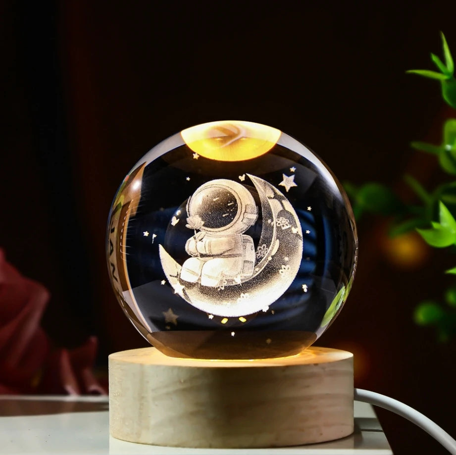 LED Night Light Galaxy Crystal Ball Table Lamp 3D Planet Moon Glowing Planetary.