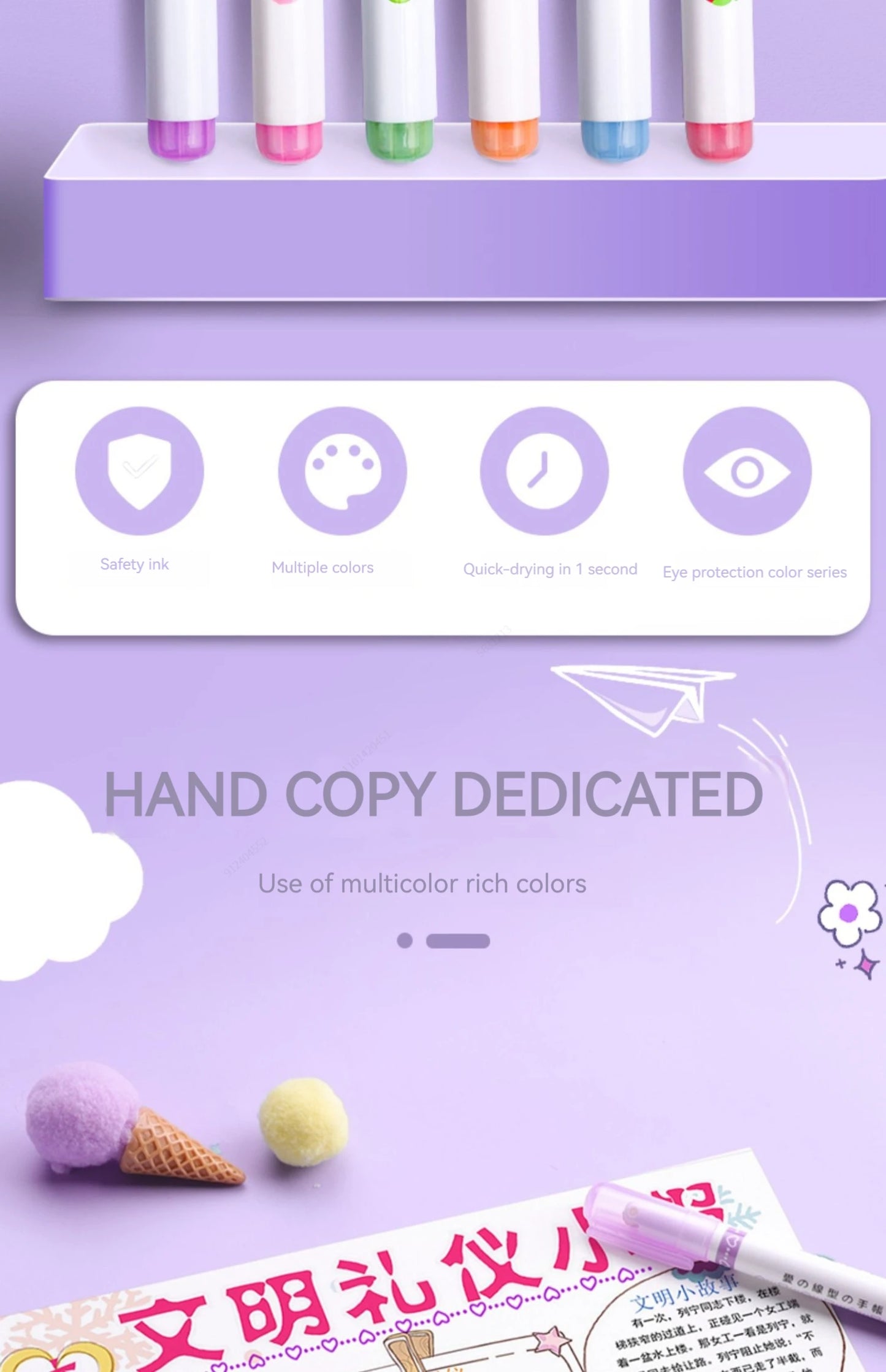 Flower Line Shape Highlighter Pen Roller Tip Curve Liner Marker.