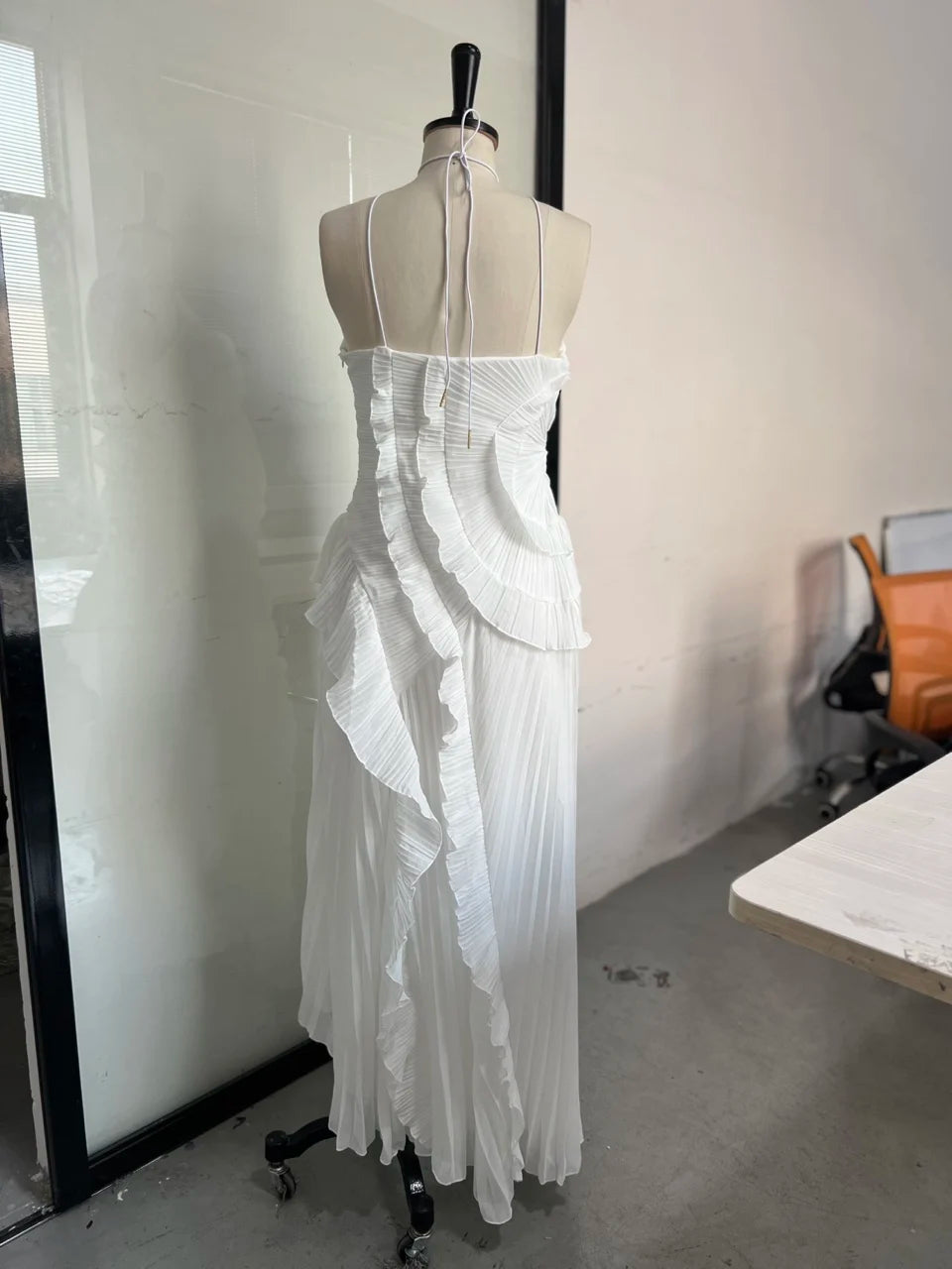 Elegant Purple Halter A Line Prom Gowns Ruffles Tiered Backless.