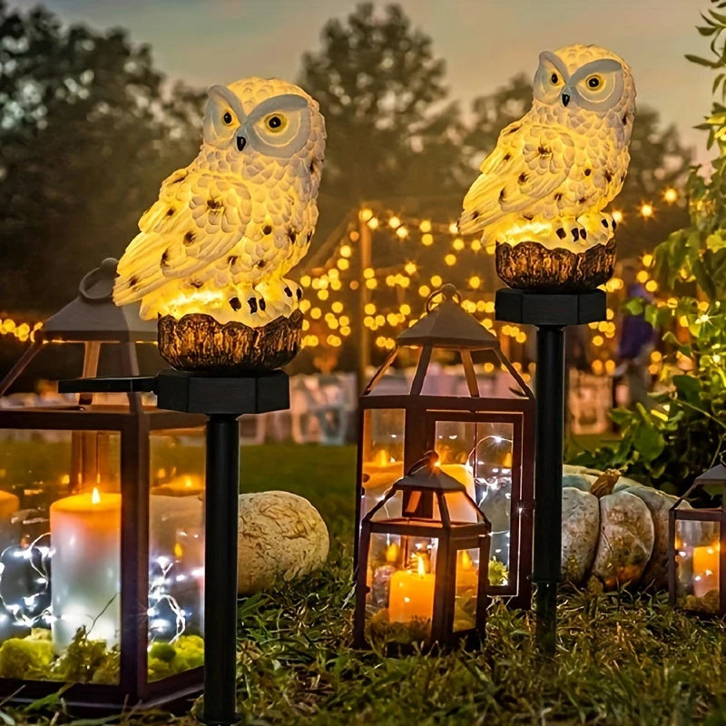 1 Pc Solar Sculpture Resin Owl Ground Plug Light.