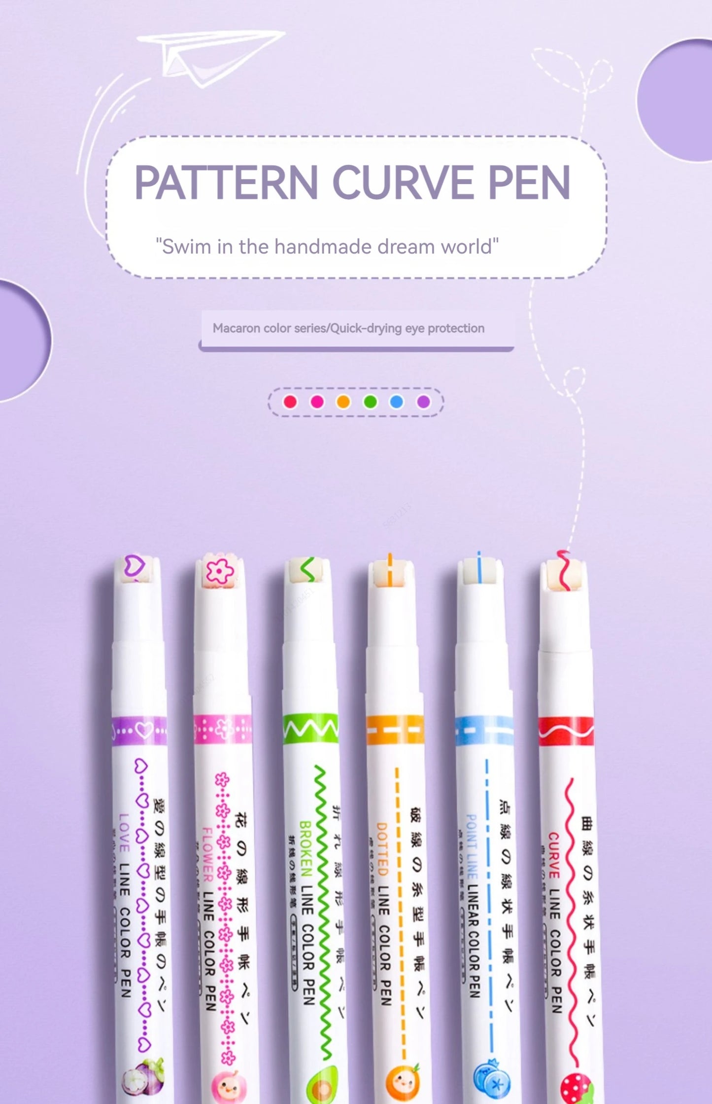 Flower Line Shape Highlighter Pen Roller Tip Curve Liner Marker.