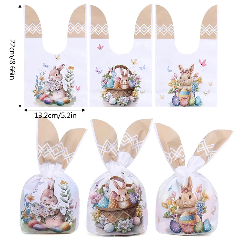 25/50pcs Easter Rabbit Ear Candy Cookies Bag Cute Bunny Eggs Gift Packaging Bag Kids Easter Birthday Party Favors Decor Supplies