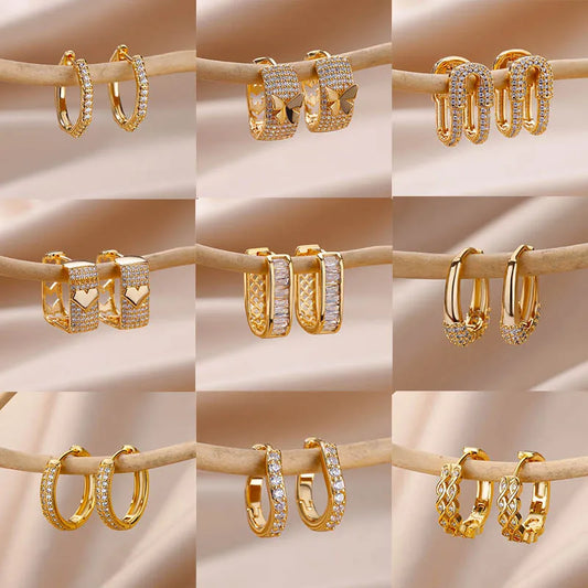 Shiny Zircon Circle Square Hoop Earrings for Women