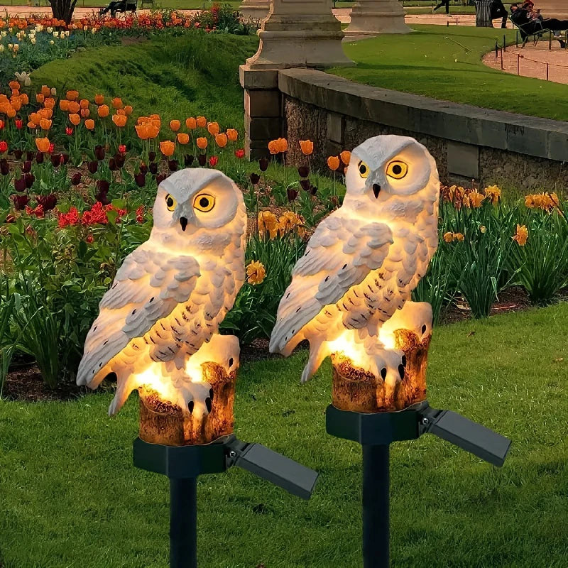 1 Pc Solar Sculpture Resin Owl Ground Plug Light.