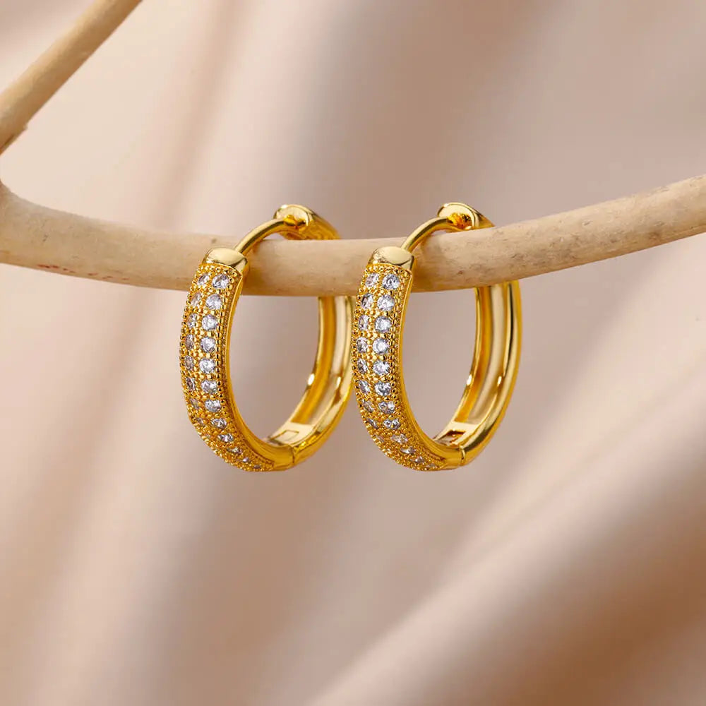 Shiny Zircon Circle Square Hoop Earrings for Women