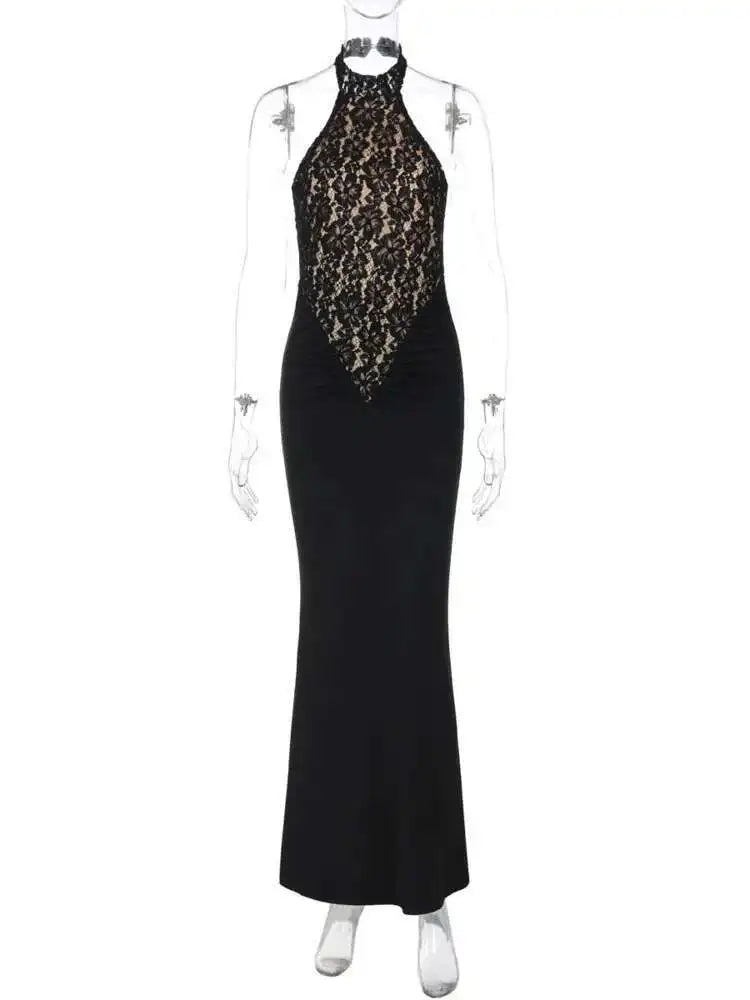 Mozision Lace Halter Backless Sexy Maxi Dress.