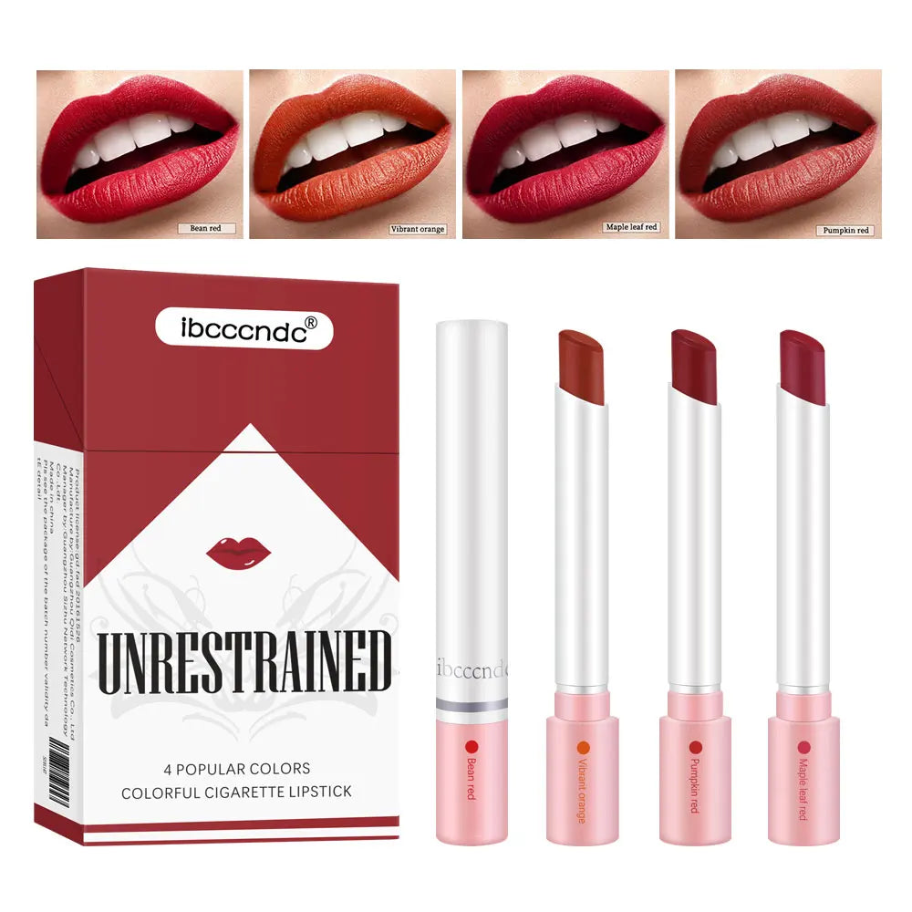 4 pcs/set Cigarette Lipstick Set Long Lasting Lip Glaze Matte Lip Gloss Waterproof.