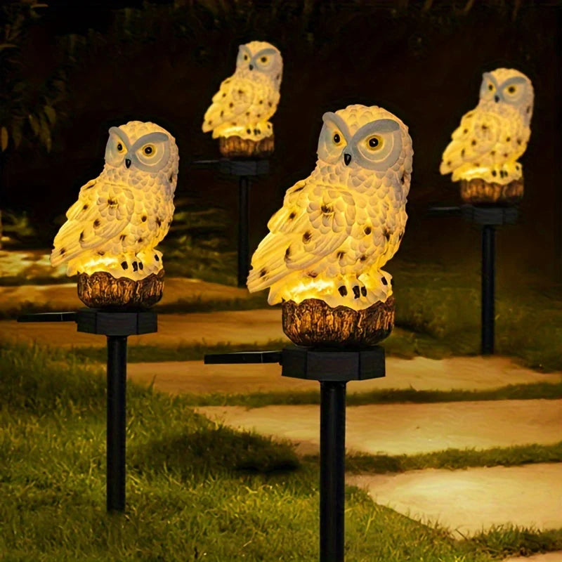 1 Pc Solar Sculpture Resin Owl Ground Plug Light.