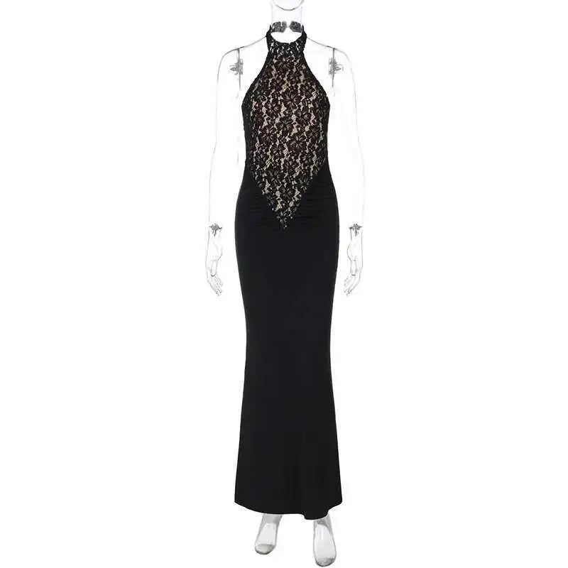 Mozision Lace Halter Backless Sexy Maxi Dress.